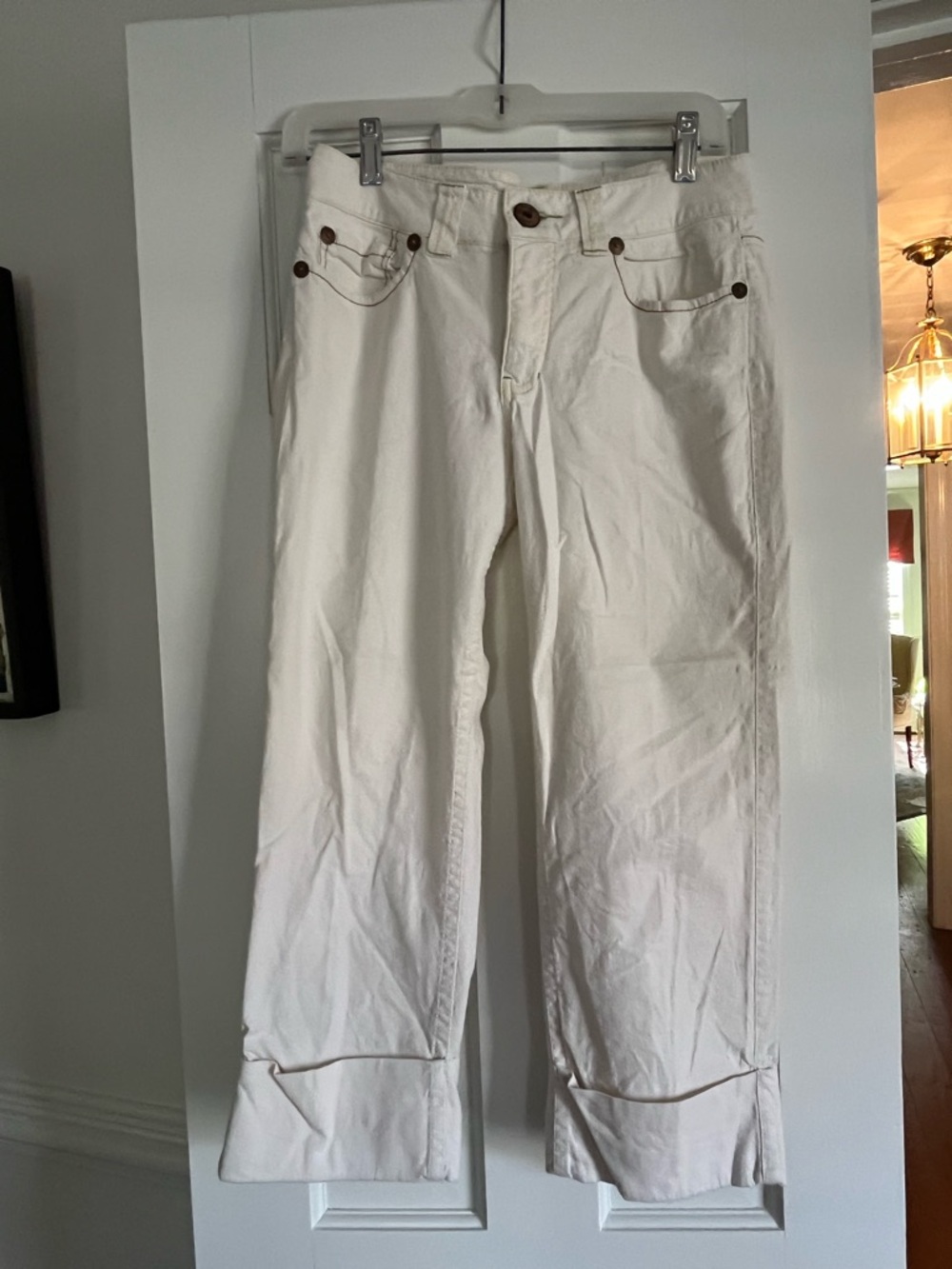 Christopher Blue White Wide-Leg Pants with Metal Rivets!